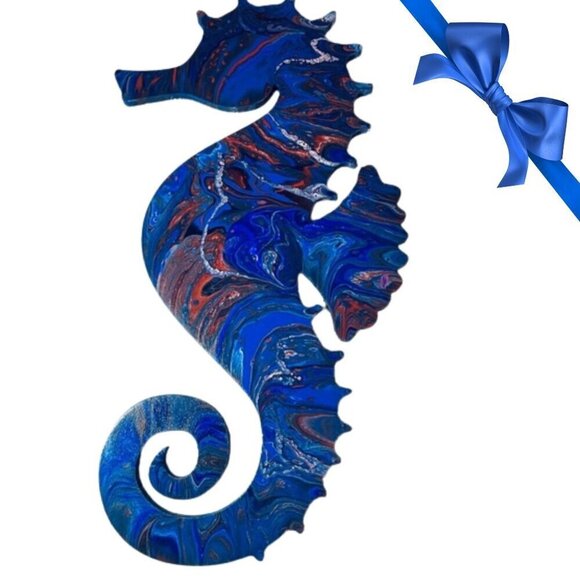 NWT 20" Handmade Painted Seahorse Cutout – Nautical Wood Wall Décor - Ocean - Picture 1 of 13